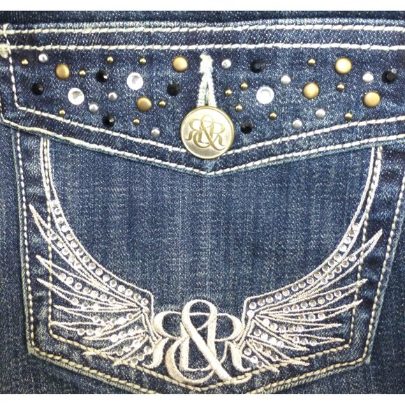 Rock & Republic Kasandra Bootcut Jeans 8L Womens Dark Wash Embroidered Pockets - Picture 11 of 12